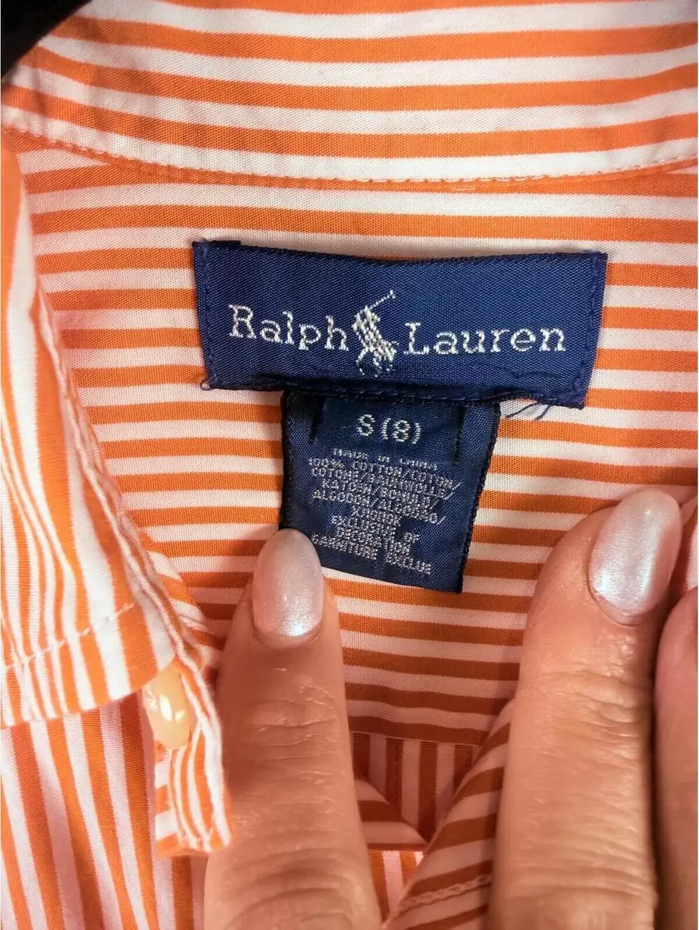 Polo Ralph Lauren Boys Striped Cotton Button Down‎ Shirt Orange/White Small (8)